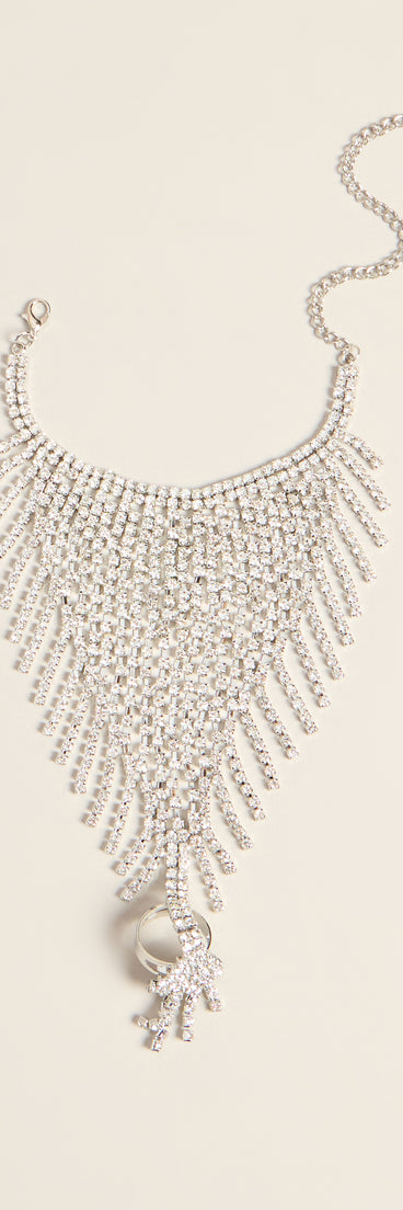 Hands Down Glam Rhinestone Draped Hand Chain