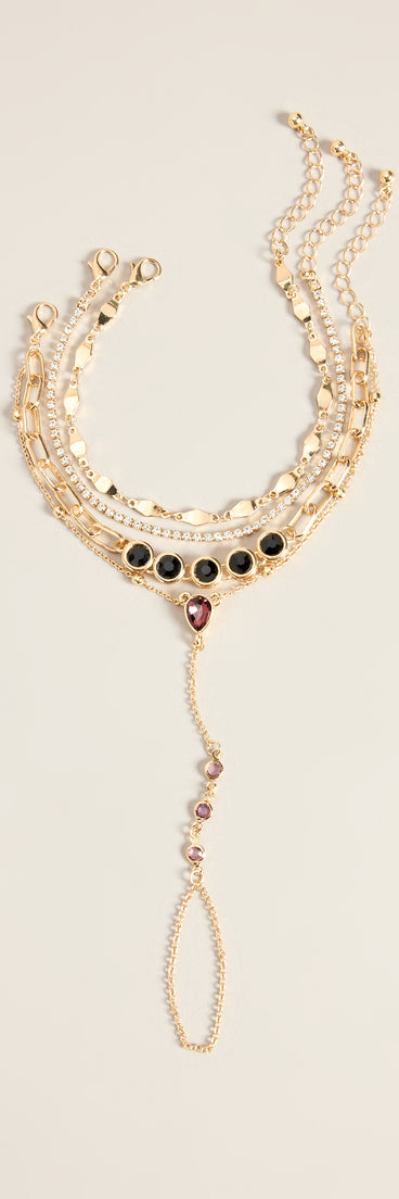 All Linked Up Layered Stone Hand Chain Bracelet