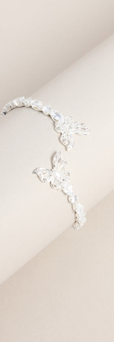 Flutter Effect Rhinestone Butterfly Cuff Bracelet