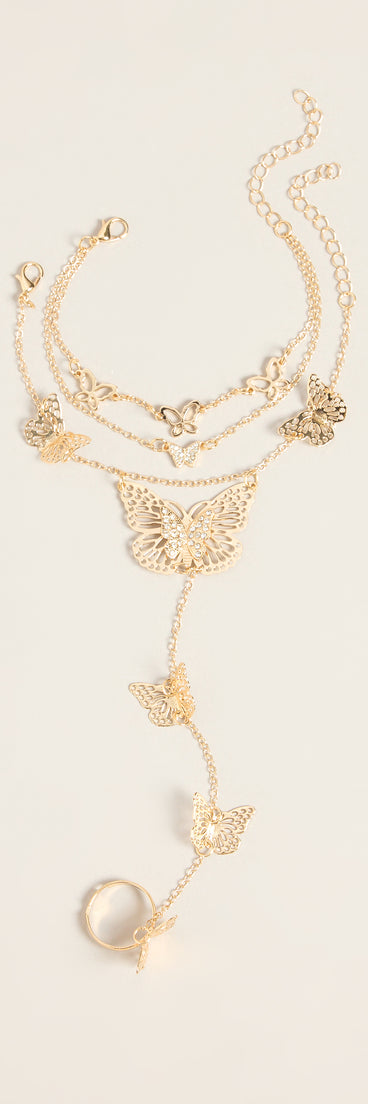 Whimsy Glam Rhinestone Butterfly Hand Chain