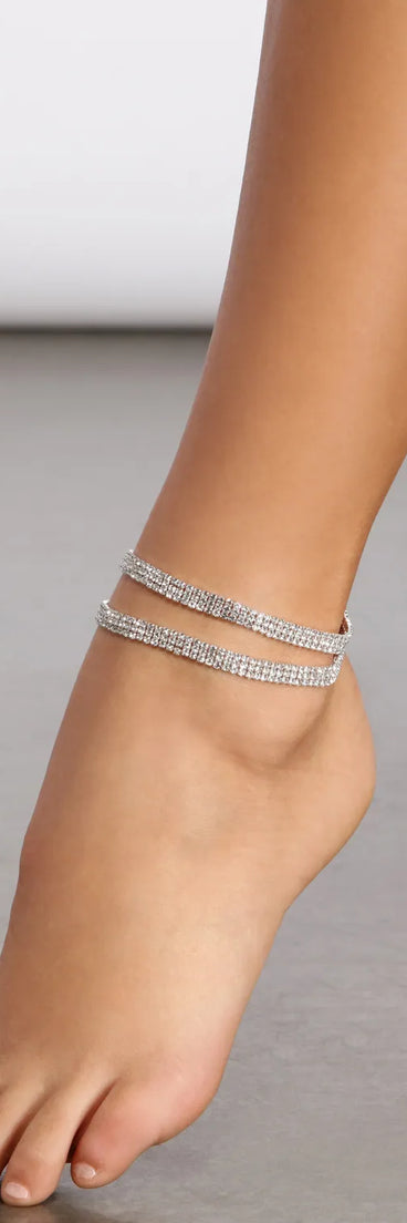 Peep The Sparkle 2 Pk Rhinestone Anklet Set