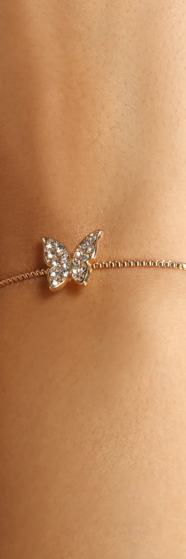 Rhinestone Butterfly Charm Bolo Bracelet