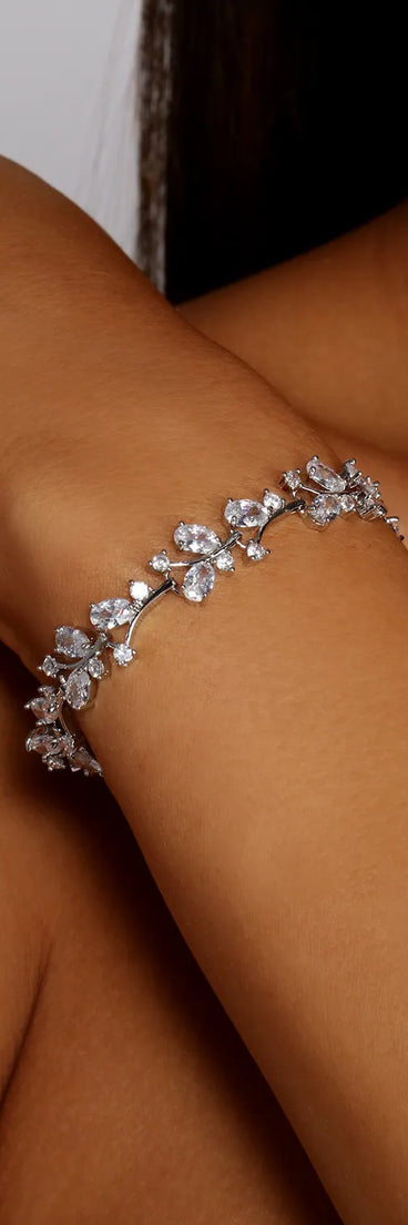 Cubic Zirconia Leaf Detail Tennis Bracelet