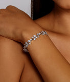 Cubic Zirconia Leaf Detail Tennis Bracelet