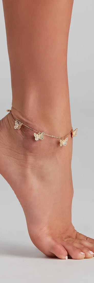 Rhinestone Butterfly Charm Anklet