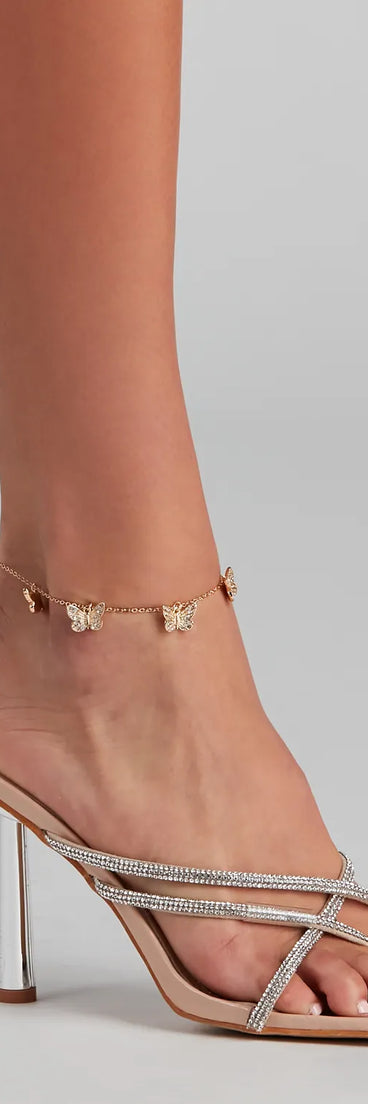 Rhinestone Butterfly Charm Anklet