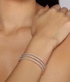 Triple Row Rhinestone Memory Wire Bracelet