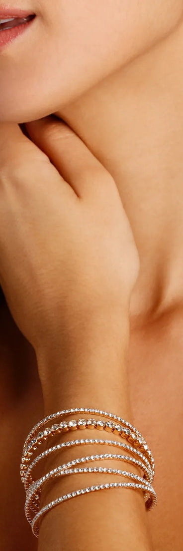 Six Row Rhinestone Memory Wire Cuff