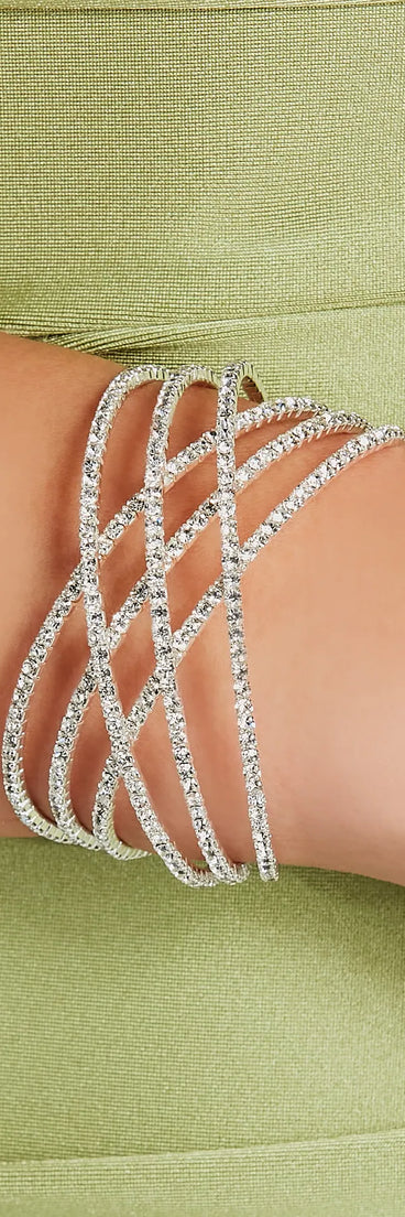 Style your vibe in seconds with the Inner Sparkle Rhinestone Memory Wire Cuff Bracelet in silver, a fashion accessories essential that completes any outfit with ease.