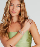 Shine at the 2025 countdown by completing your New Year’s Eve Outfit with the Inner Sparkle Rhinestone Memory Wire Cuff Bracelet, a glam silver fashion accessory with statement-making details for festive going-out looks.