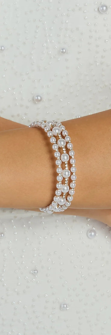 Glamorous Dazzle Faux Pearl Rhinestone Cuff Bracelet