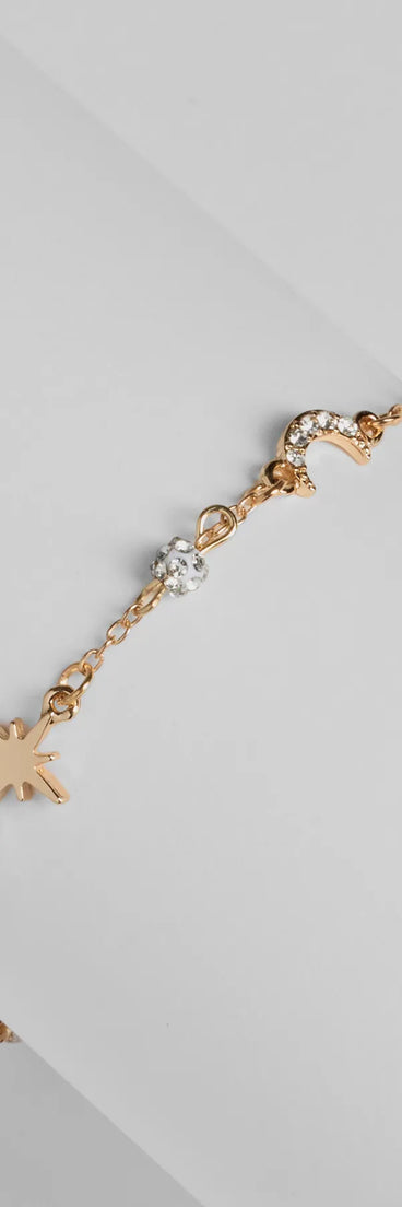 Celestial Shine Moon And Star Charm Anklet
