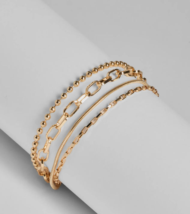 Simple Shine Layered Chain Bracelet, a trendy gold addition to women's going-out outfits, is ideal for Christmas party outfits, chic NYE attire, or winter night-out looks that keep you on-trend!