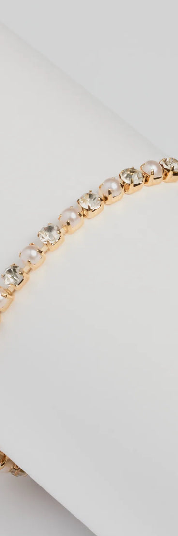 Timeless Glam Rhinestone Faux Pearl Tennis Bracelet