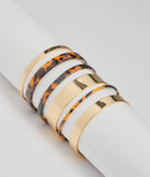 Boldy Layered Metal And Tortoiseshell Bangle Multipack, a trendy tortoise addition to women's going-out outfits, is ideal for Christmas party outfits, chic NYE attire, or winter night-out looks that keep you on-trend!