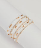 Glam Mood Beaded Multi-Bracelet Pack, a trendy white addition to women's going-out outfits, is ideal for Christmas party outfits, chic NYE attire, or winter night-out looks that keep you on-trend!