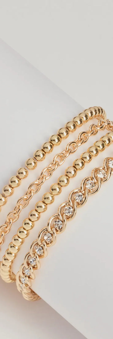 Encircled Glam Multi Bracelet Pack, a trendy gold addition to women's going-out outfits, is ideal for Christmas party outfits, chic NYE attire, or winter night-out looks that keep you on-trend!