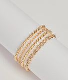 Encircled Glam Multi Bracelet Pack, a trendy gold addition to women's going-out outfits, is ideal for Christmas party outfits, chic NYE attire, or winter night-out looks that keep you on-trend!