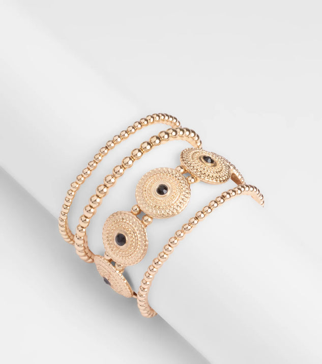 Stay on-trend this season with the Bold Move Five-Pack Bracelet Set in gold, a must-have for creating stylish and effortless spring outfits for women.