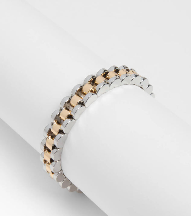 The All About Edgy Two Tone Stretch Bracelet in multi-color brings edge and energy to your vibe, ready to elevate any festival look or concert outfit.