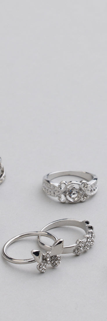 Get inspired with the Take A Bow Rhinestone Eight Pack Ring Set, a feed-worthy piece that’s part of Windsor's updated and curated women’s clothing edit packed with must-have fall outfit ideas.