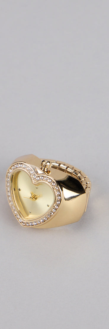 Sweetheart Hour Rhinestone Heart Watch Ring