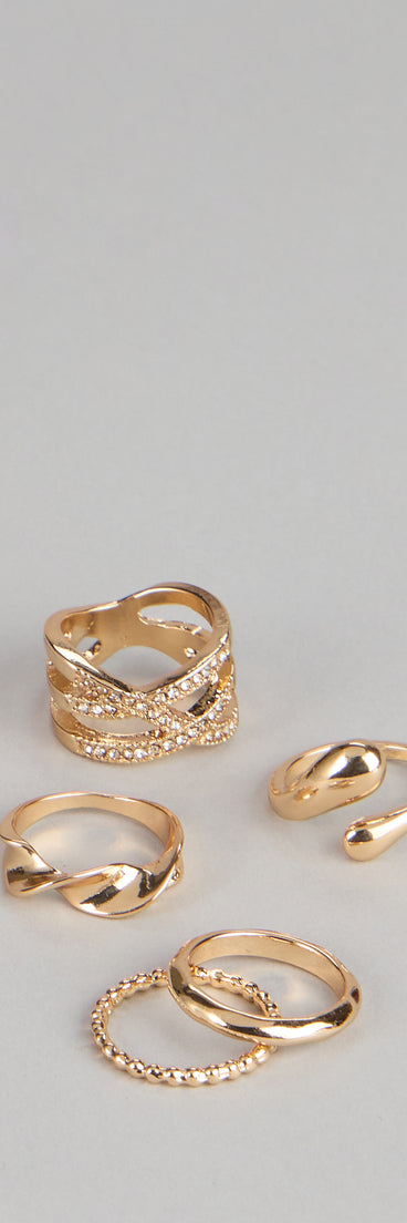 Everyday Luxe Rhinestone Five-Pack Ring Set