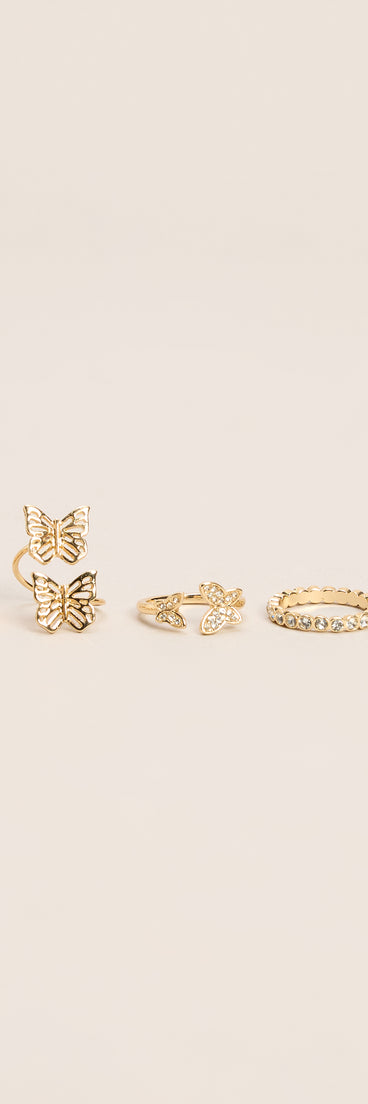 Flutter & Shine Butterfly Rhinestone Ring Set