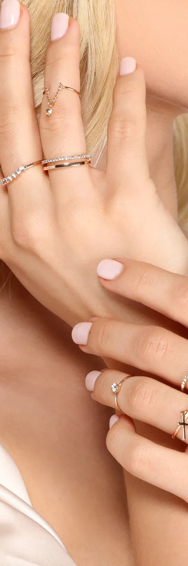 8Pk Dainty Rhinestone Cross Ring Set