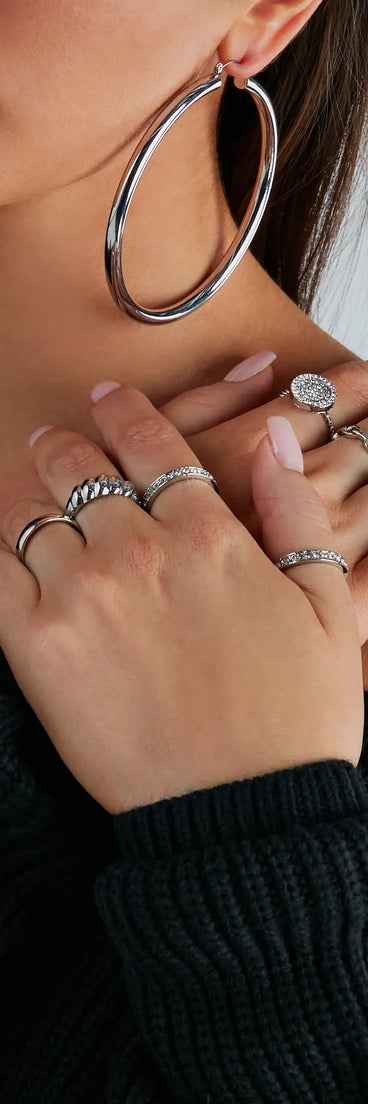 Shimmery Details Seven-Pack Rhinestone Ring Set