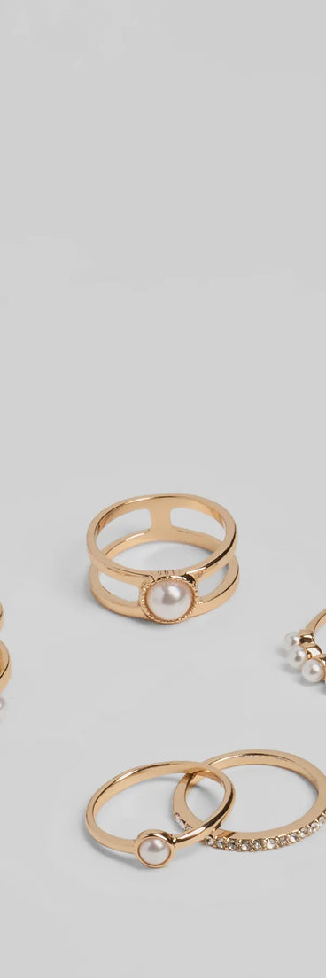 So Polished Faux Pearl Five Pack Ring Set