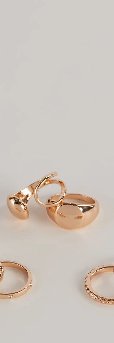 Bold Six Pack Ring Set, a trendy gold addition to women's going-out outfits, is ideal for Christmas party outfits, chic NYE attire, or winter night-out looks that keep you on-trend!