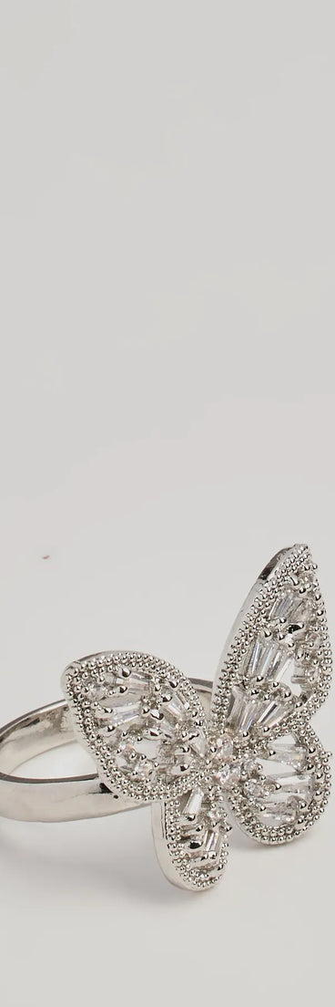 Sweet Charm Cubic Zirconia Butterfly Statement Ring