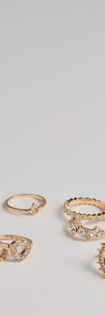 Romance Rhinestone Heart Six Ring Pack