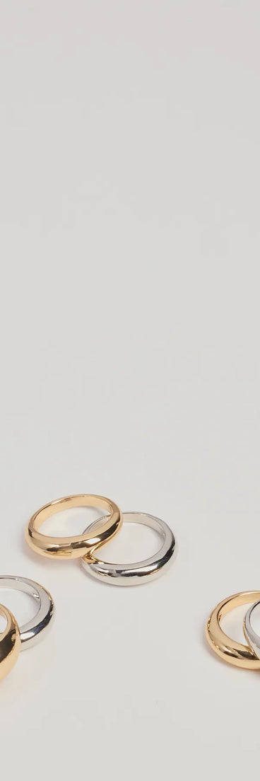 Casual Chic Mixed Metals Multi Ring Pack, a trendy multi-color addition to women's going-out outfits, is ideal for Christmas party outfits, chic NYE attire, or winter night-out looks that keep you on-trend!