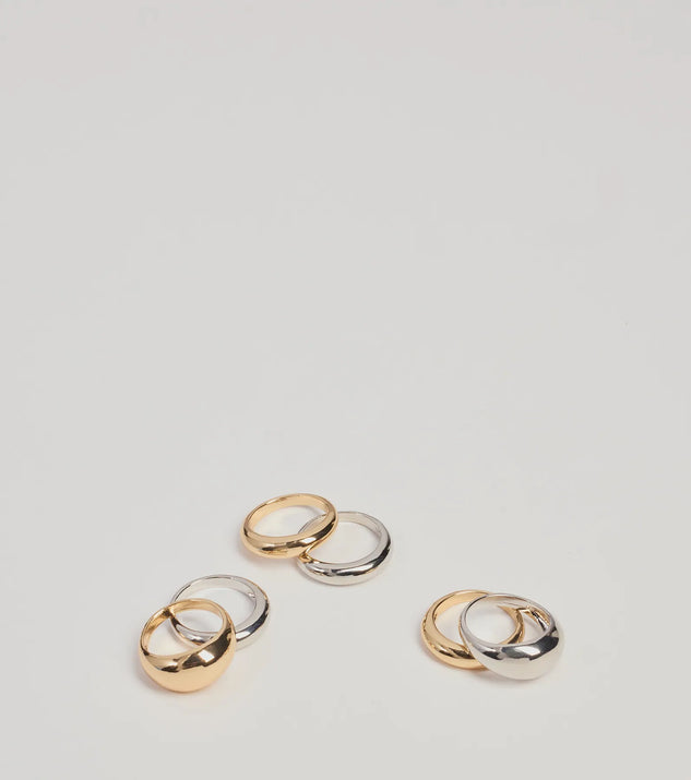 Casual Chic Mixed Metals Multi Ring Pack, a trendy multi-color addition to women's going-out outfits, is ideal for Christmas party outfits, chic NYE attire, or winter night-out looks that keep you on-trend!