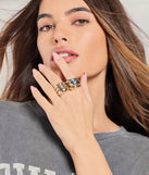 Casual Chic Mixed Metals Multi Ring Pack, a trendy multi-color addition to women's going-out outfits, is ideal for Christmas party outfits, chic NYE attire, or winter night-out looks that keep you on-trend!