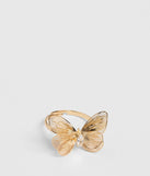 Stay on-trend this season with the Whimsical Beauty Rhinestone Butterlfy Ring in gold, a must-have for creating stylish and effortless spring outfits for women.