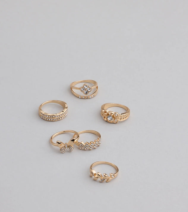 Take A Bow Rhinestone Eight Pack Ring Set