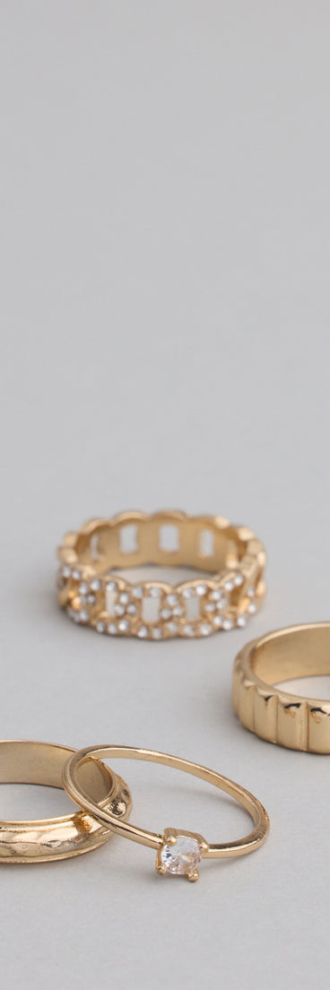 Get inspired with the Infinite Glow Four-Pack Ring Set, a feed-worthy piece that’s part of Windsor's updated and curated women’s clothing edit packed with must-have fall outfit ideas.