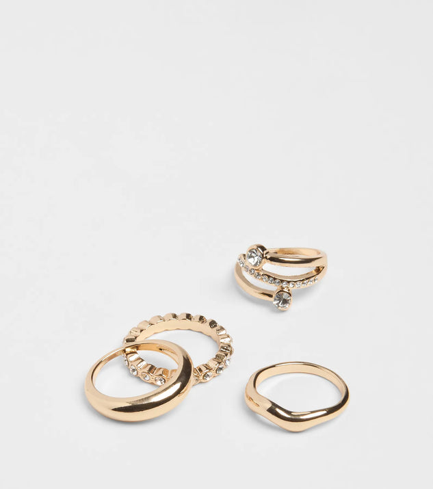 Glittering Twist Four-Pack Ring Set