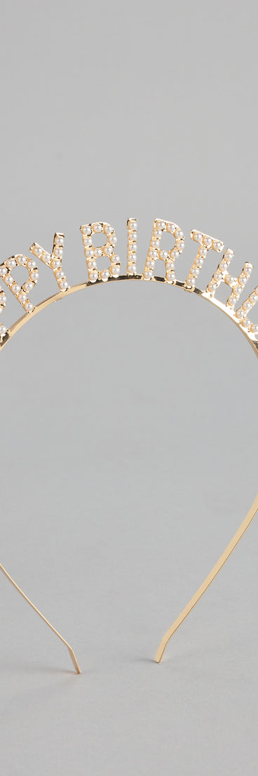 Style your vibe in seconds with the Birthday Glow Pearl Headband in gold, a fashion accessories essential that completes any outfit with ease.