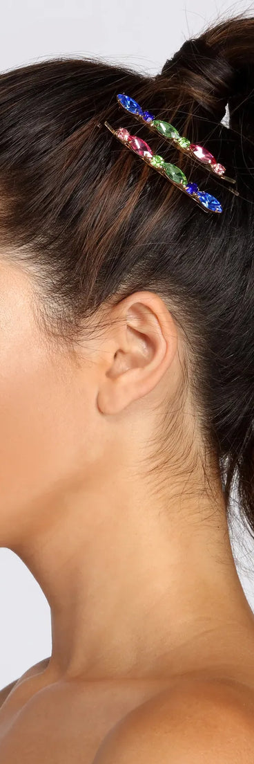 Rainbow Marquise Rhinestone Hair Pins