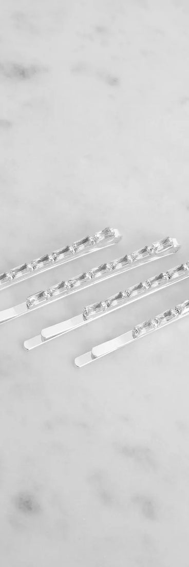 Baguette Rhinestone Bobby Pin 4 Pack