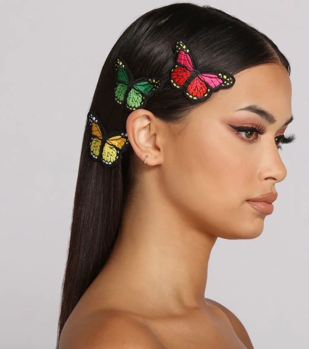 Three Pack Butterfly Patch Hairpins