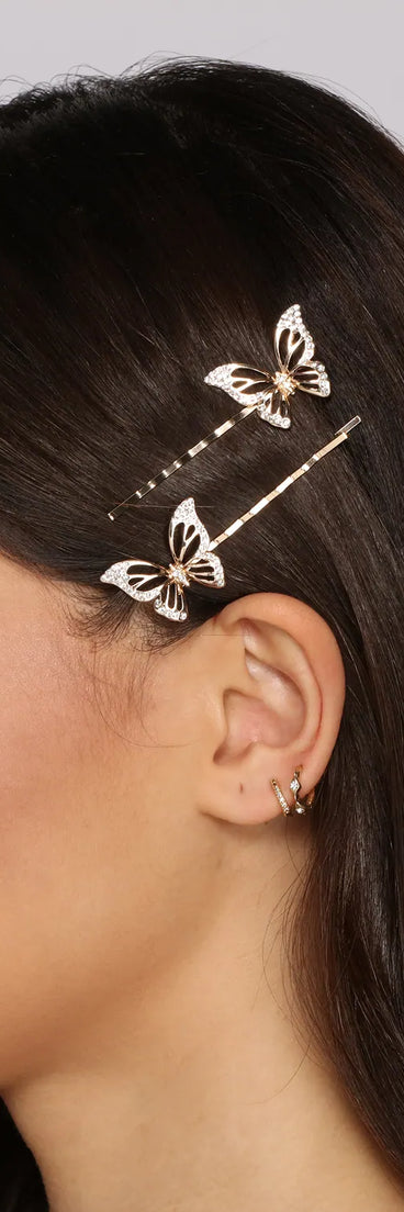 Two-Pack Rhinestone Butterfly Bobby Pins