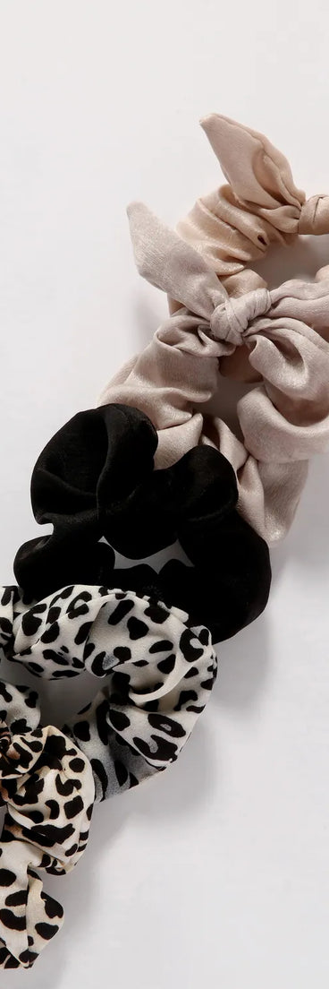 Leopard Print And Satin Scrunchie Multi Pack