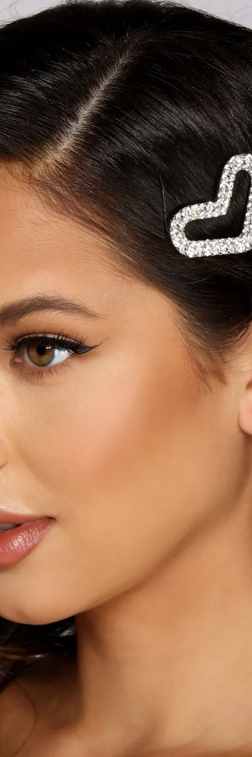 Rhinestone Heart Hair Pin Two Pack