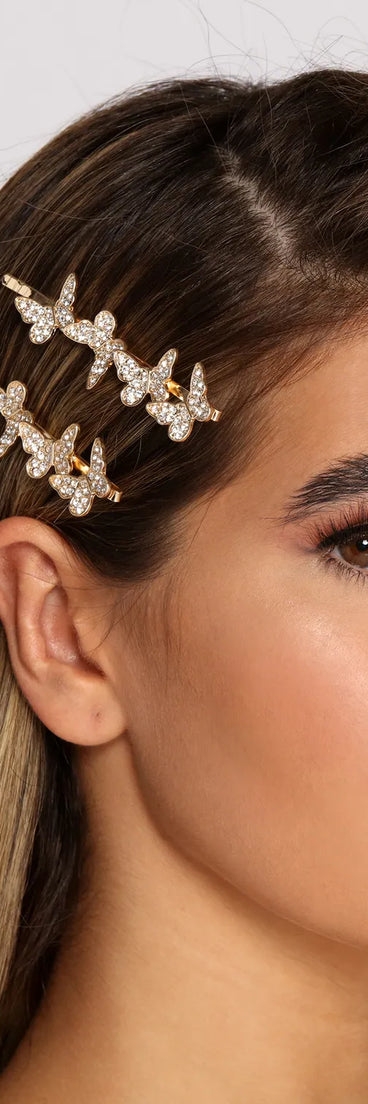 Rhinestone Embellished Butterfly Bobby Pins