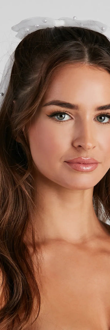 Faux Pearl Tulle Bow Barrette